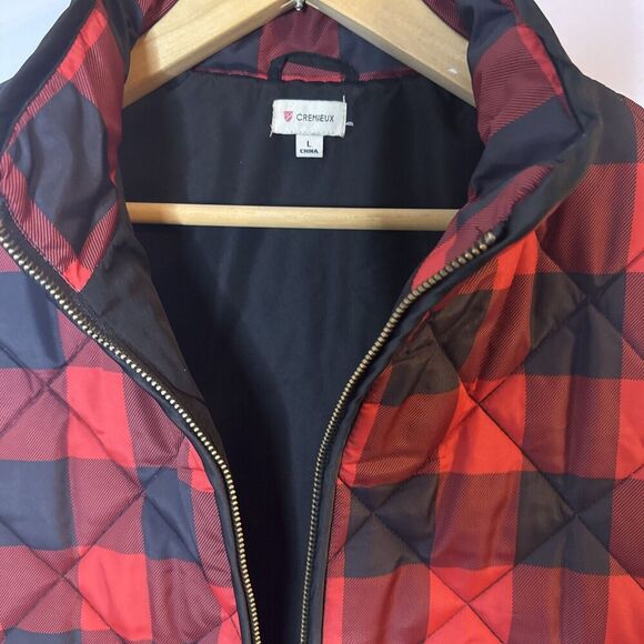 Cremieux Womens Buffalo Plaid Vest Large Quilted Jacket Red Black Gorpcore - Picture 5 of 9